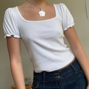 brandy melville White Puff Sleeve Top